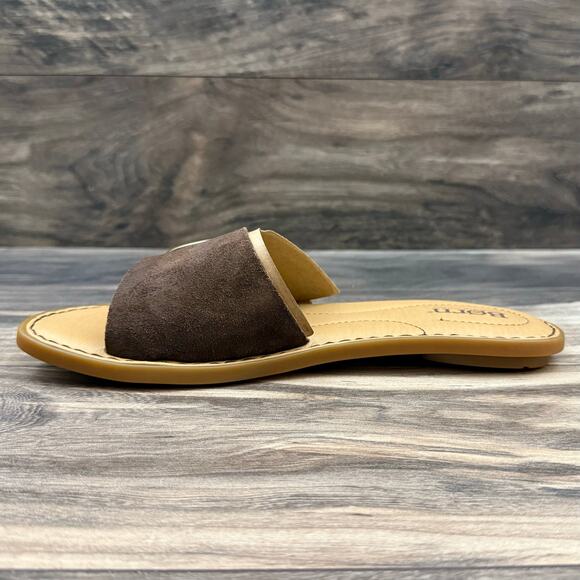 NIB Born Miarra 8M 38-39 Brown Suede Big Buckle Slide Sandals Brown Distressed - Picture 5 of 11